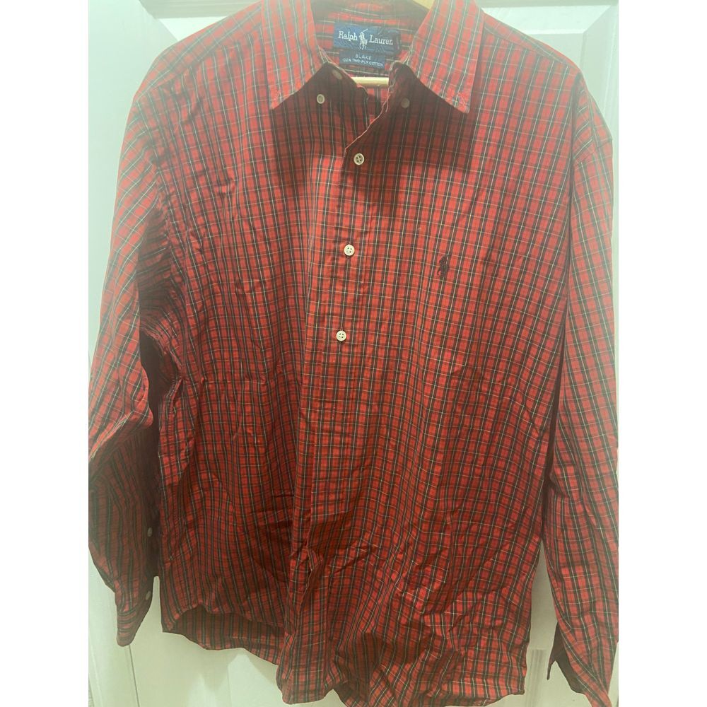 Ralph Lauren Button Down, Red Plaid, Size L